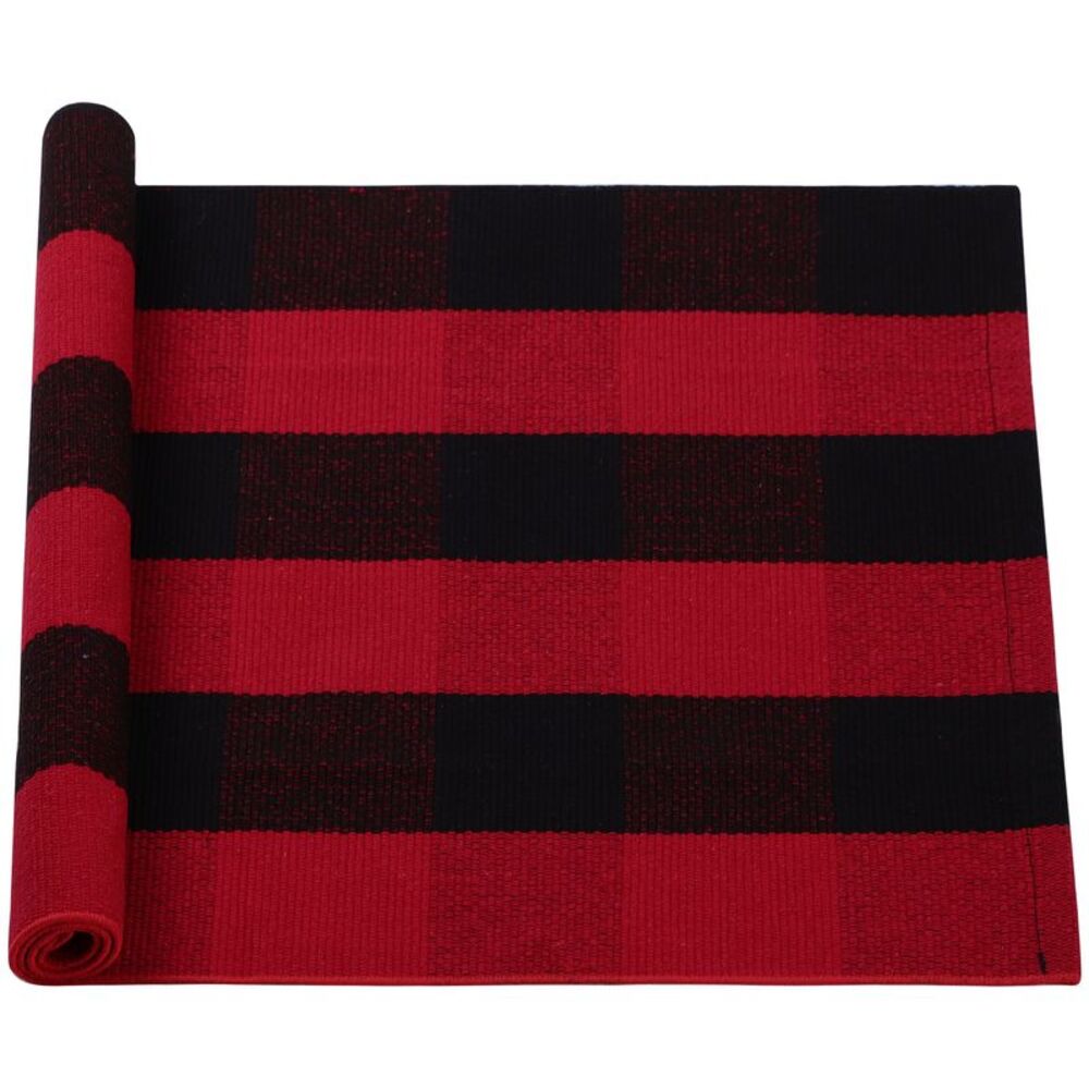 Plaid Outdoor Front Porch Rug Door Floor Mat Cotton Rugs 51"x24" Red & Black